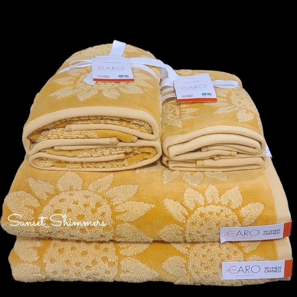 6pc Summer Fall SUNFLOWER BATH HAND TIP TOWEL SET Caro Home NEW - Picture 4 of 10